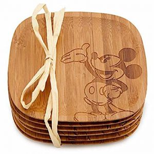 Disney Parks Mickey Mouse Gourmet Bamboo Coaster Set of 6