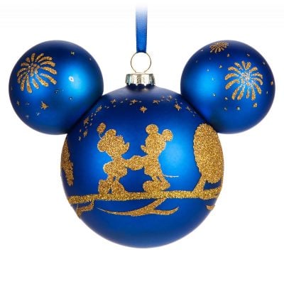 Mickey Mouse Ears Icon Glass Christmas Ornament Blue