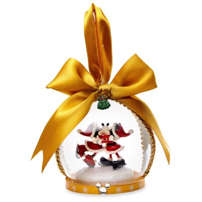 Santa Mickey and Minnie Mouse Glass Globe Christmas Ornament