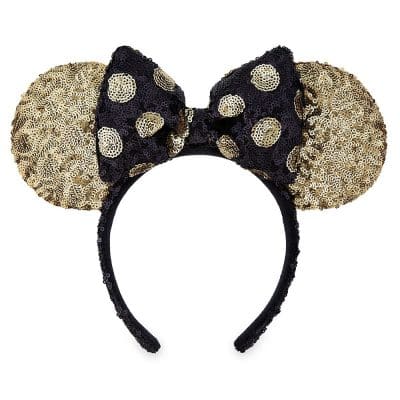 Black and Gold Minnie Mouse Sequined Ear Headband with Bow