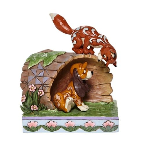 Disney Traditions Fox and the Hound on Log Unlikely Friends by Jim Shore Statue