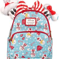 Loungefly Disney Christmas Mickey and Minnie Snowman AOP Women’s Double Strap Shoulder Bag Purse with Ears Headband
