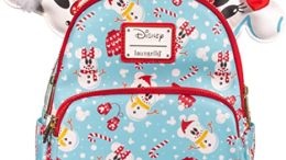 Loungefly Disney Christmas Mickey and Minnie Snowman AOP Womens Double Strap Shoulder Bag Purse with Ears Headband