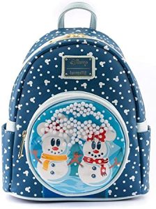 Loungefly Disney Snowman Mickey Minnie Mouse Snowglobe Womens Double Strap Shoulder Bag Purse