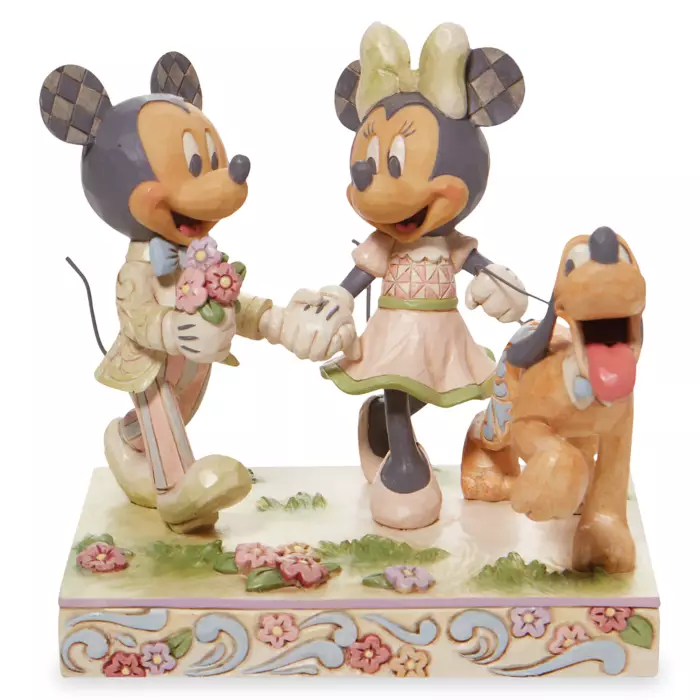 Mickey and Minnie Mouse with Pluto ”Springtime Stroll” White Woodland Figure by Jim Shore