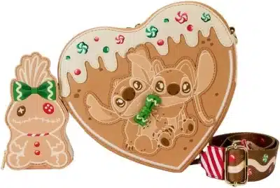 Loungefly Disney Stitch Scented Angel and Stitch Gingerbread Heart Crossbody Bag with Coin Bag